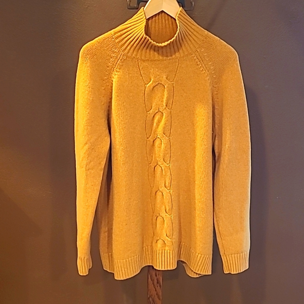 Garnett Hill XLmustard color 100% cashmere sweater mock turtle neck